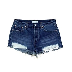 Free People We The Free Denim Shorts‎ Women's 29 Blue Distressed Crochet Trim